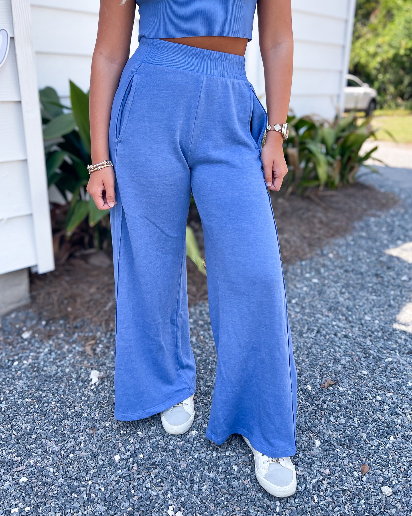 Mineral Wash Flared Sweat Pants with Pockets