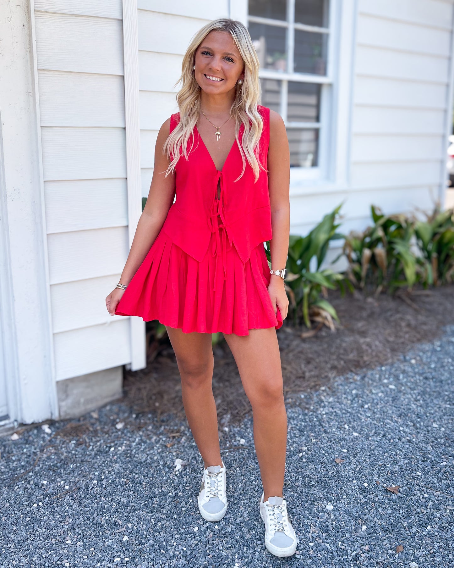Scarlet Red Pleated Skirt