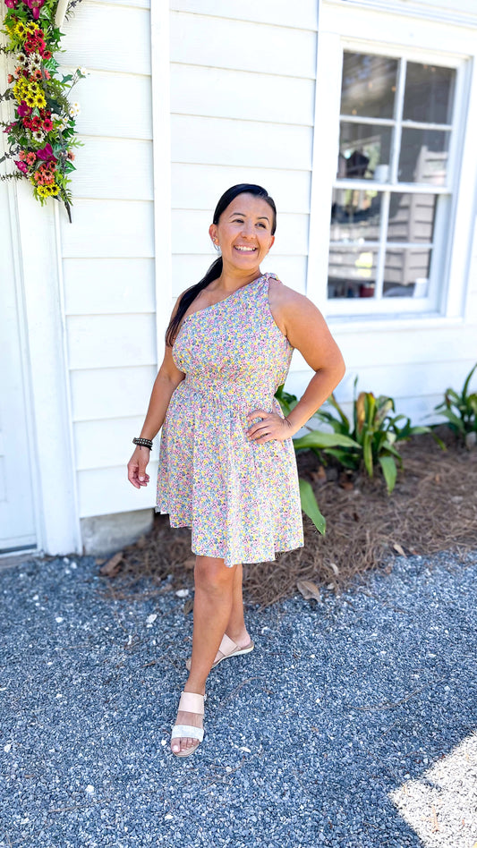 Mykonos Meadow One-Shoulder Mini Dress