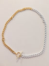 Half gold half white chain necklace
