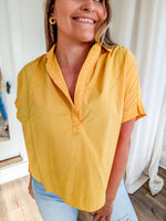 Mustard short sleeve v-neck blouse