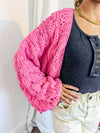 Bright pink knit open front cardigan