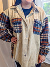 sand corduroy blue and rust flannel print sleeves and pocket button front