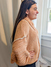apricot soft knit white stitch turtle neck sweater