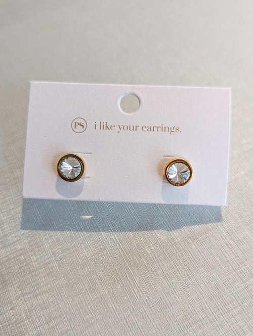 gold clear cut gemstone stud earrings