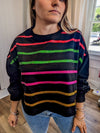 Black multicolor sequins striped sweatshirt