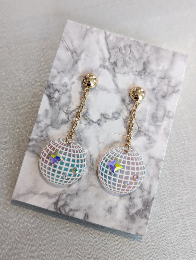 Mirrored globe dangle earrings