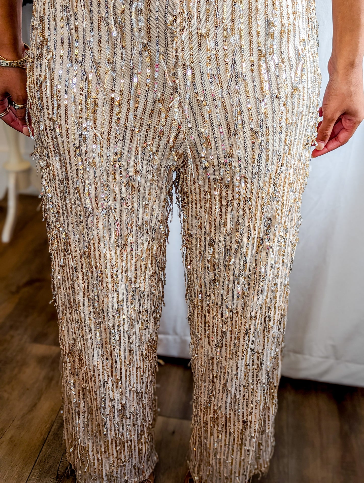 Gold Halter Neck Sequined Jumpsuit