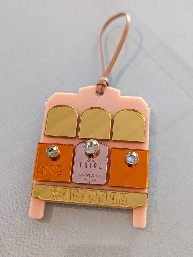 Pink gold and orange Savannah trolley ornament
