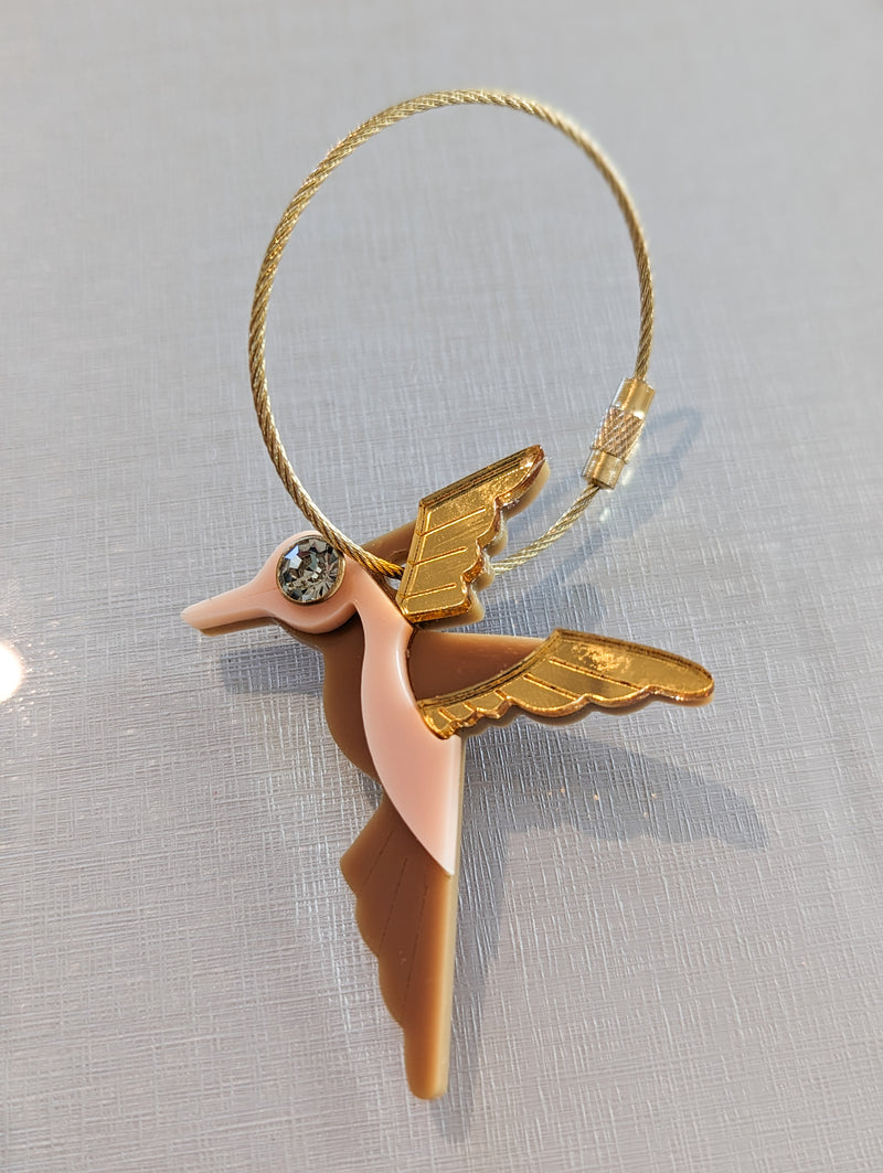 Pink and gold hummingbird keychain