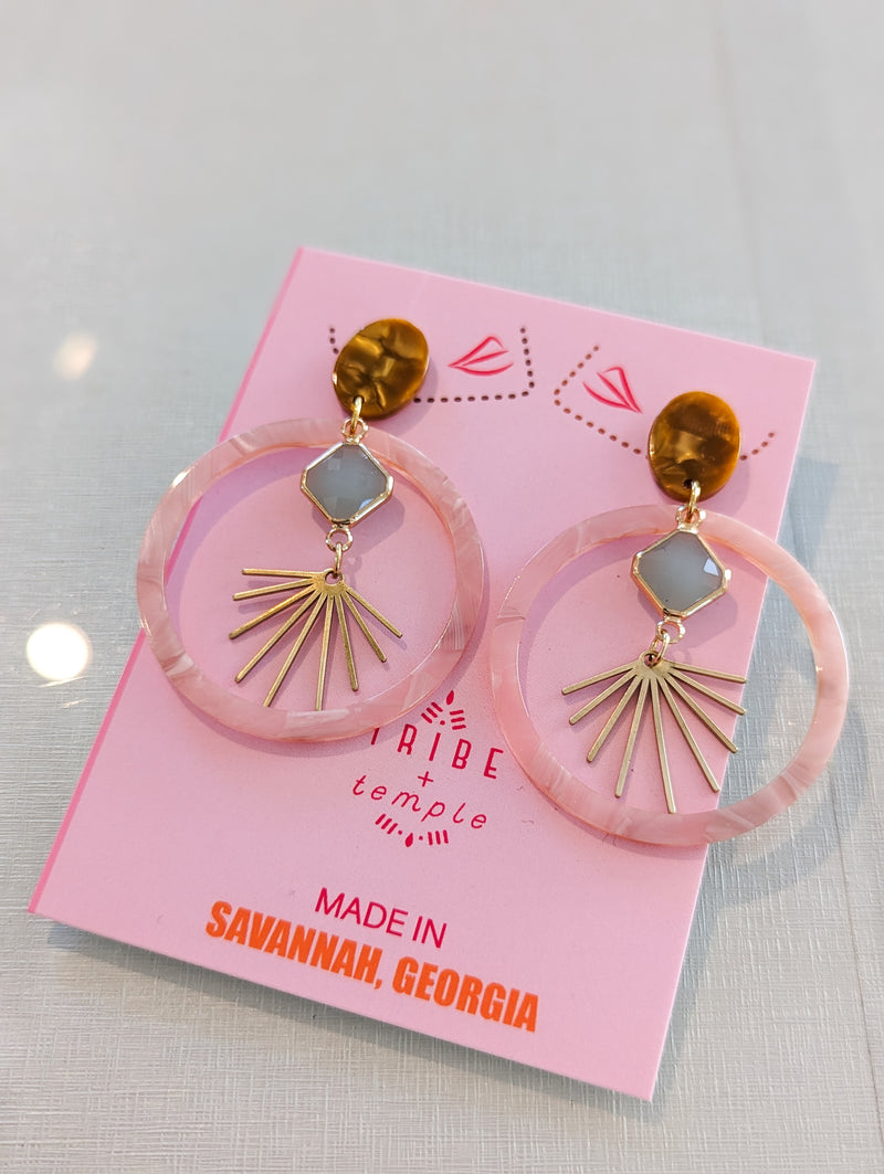 Boho glam pink hoop earrings