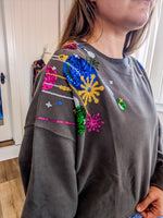 Multi Color Christmas Ornaments Sequin Patch Cropped Sweatshirt