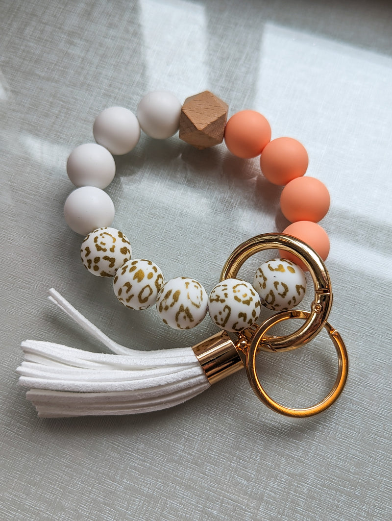 Silicon Beaded Stretchy Gold Metal Bangle Key Chain