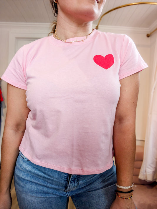 Puffy Heart Valentine’s Day Crop Graphic Tee