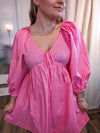 *FINAL SALE* Silvia Sorbet Pink V Neckline Puff Sleeve Dress