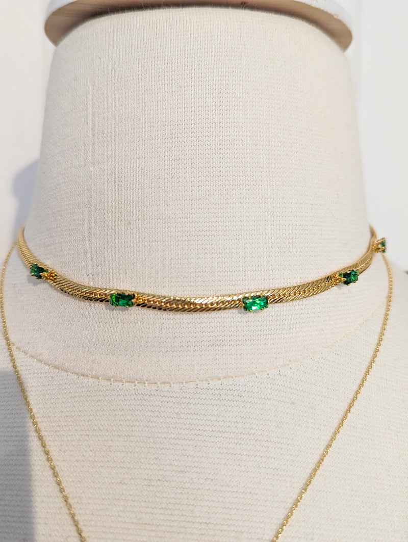 Thick Water Proof Gold Chain Necklace with Gem Stones