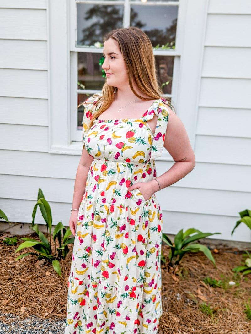 Fruit Salad Tiered Dress with Tie Straps
