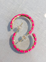 Hot Pink Enamel Hoop Earrings 