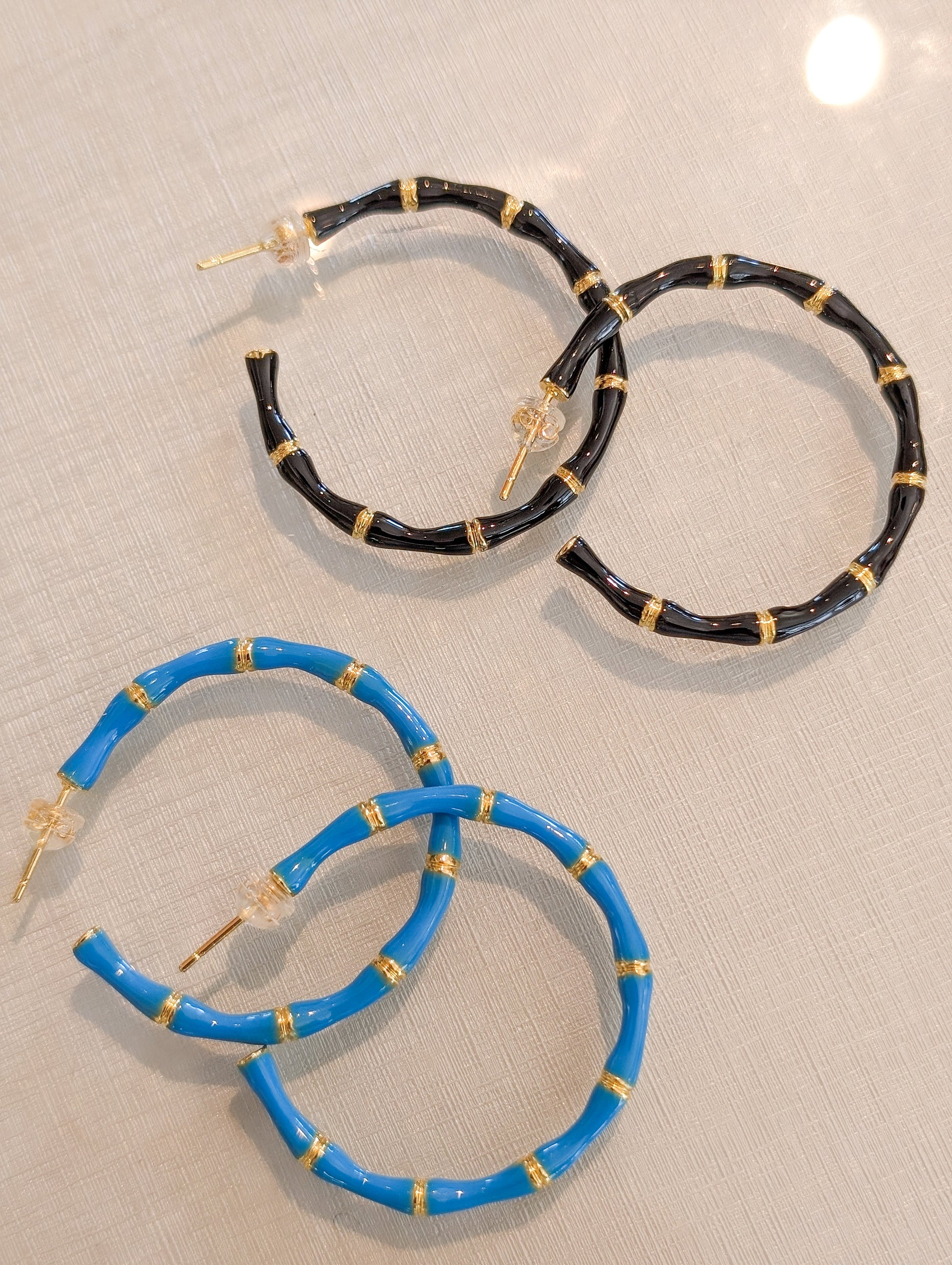 Enamel Bamboo Hoop Earrings 