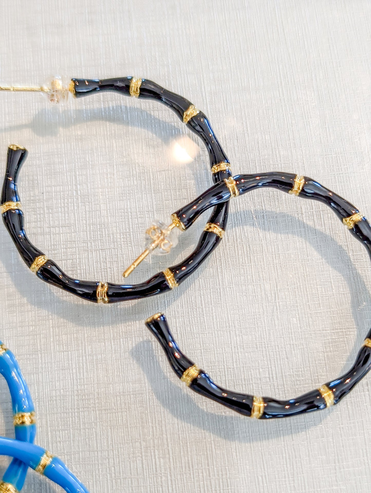 *FINAL SALE* Colored Enamel Bamboo Detailed Hoop Earrings