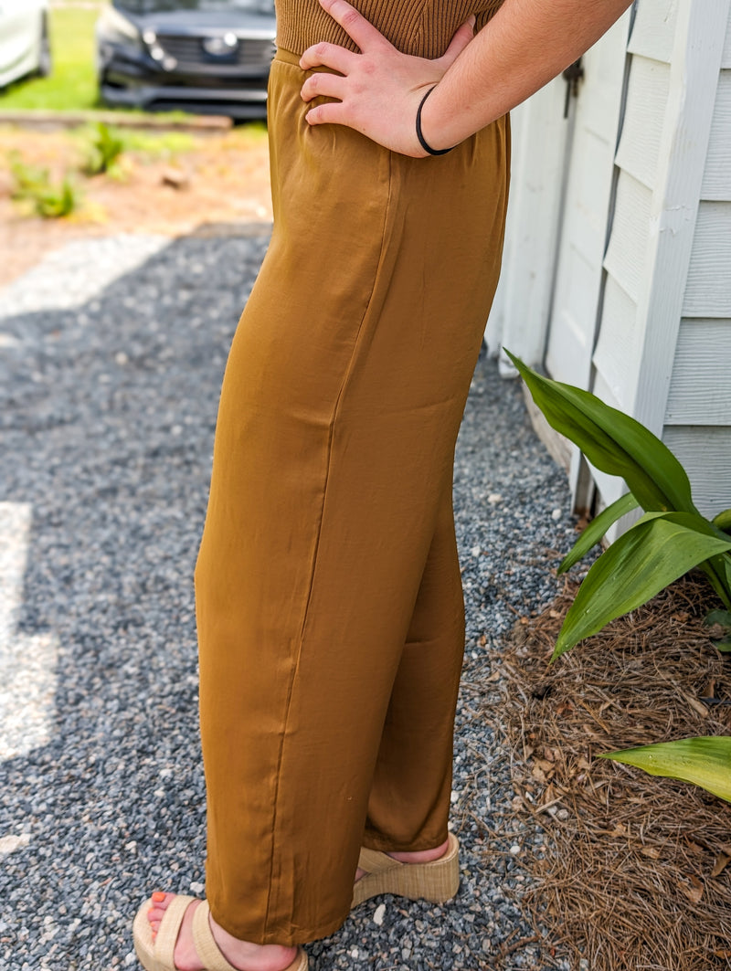 *FINAL SALE*Caramel Silky Wide Leg Pants