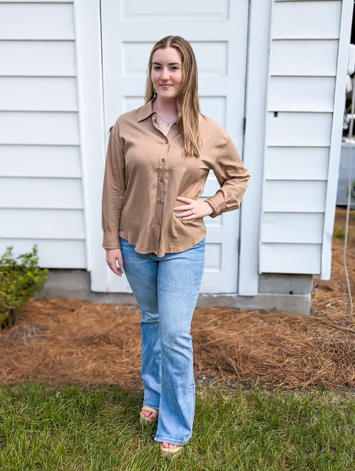 Dark Taupe Dress Code Back Knot Shirt