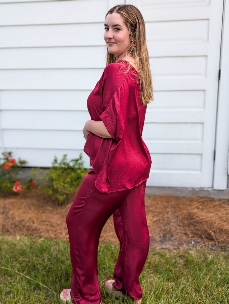 Sweet Treat Red Dolman V Neck Top