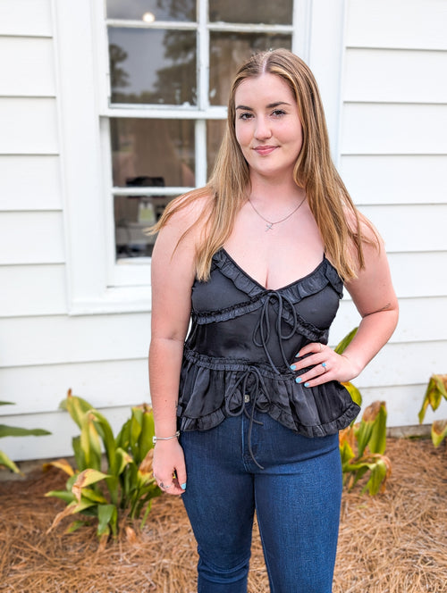 Sweet Treat Black Ruffle Tank Top