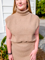 Dark Taupe Ribbed Turtleneck Vest Set