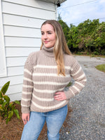 Black and Moss Ivory Striped Turtle Neck Stripped Sweater