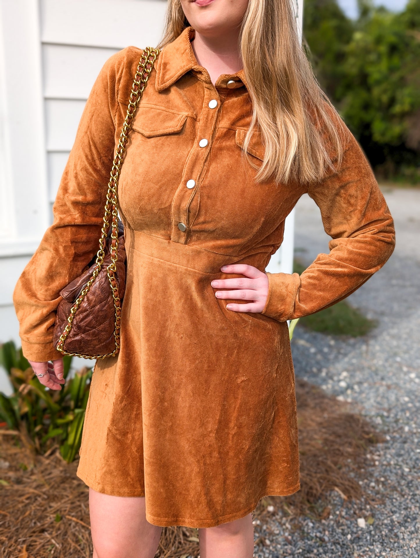 *Final Sale*Camel Button Up Long Sleeve Shirt Mini Dress