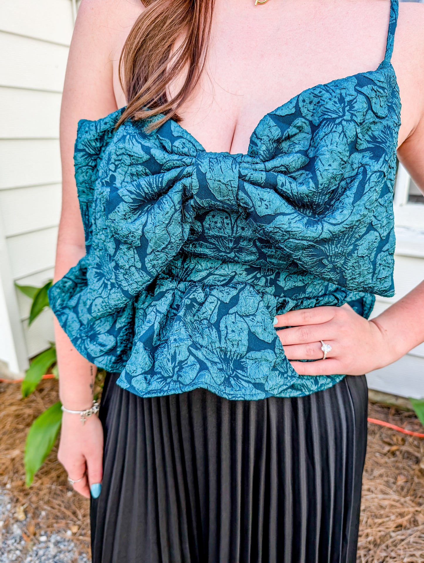 *Final Sale* Emerald Jacquard Bow Top