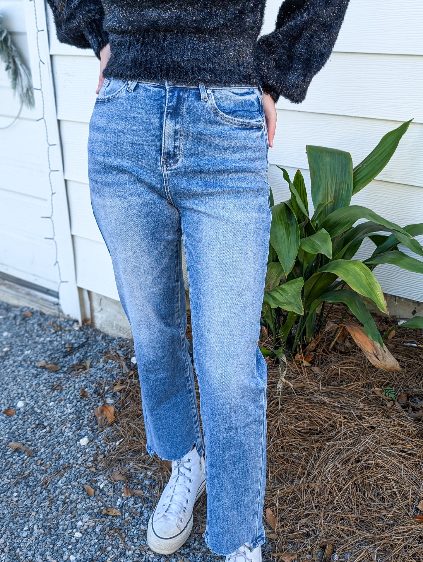 Cornflower Blue High Rise Straight Jean