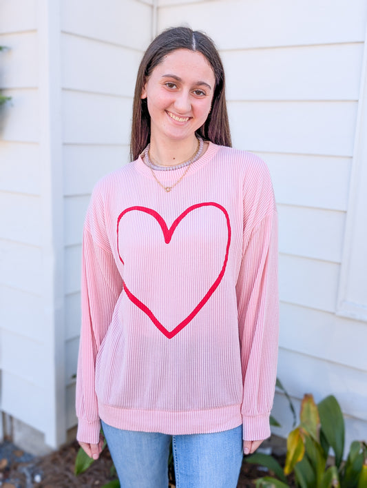 Heart Outline Ribbed Graphic Tee