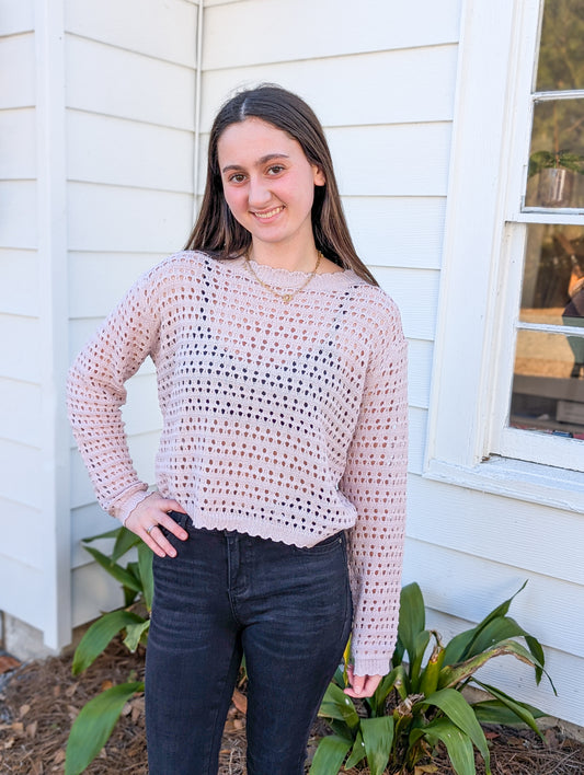 Light Pink Open Knit Sweater