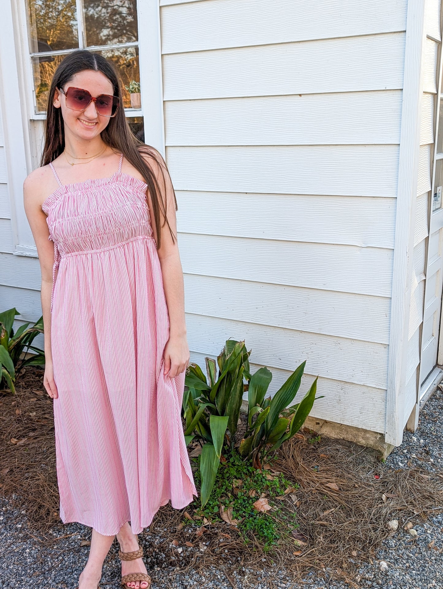 Spaghetti Strap Maxi Dress with Smocked Tie Top