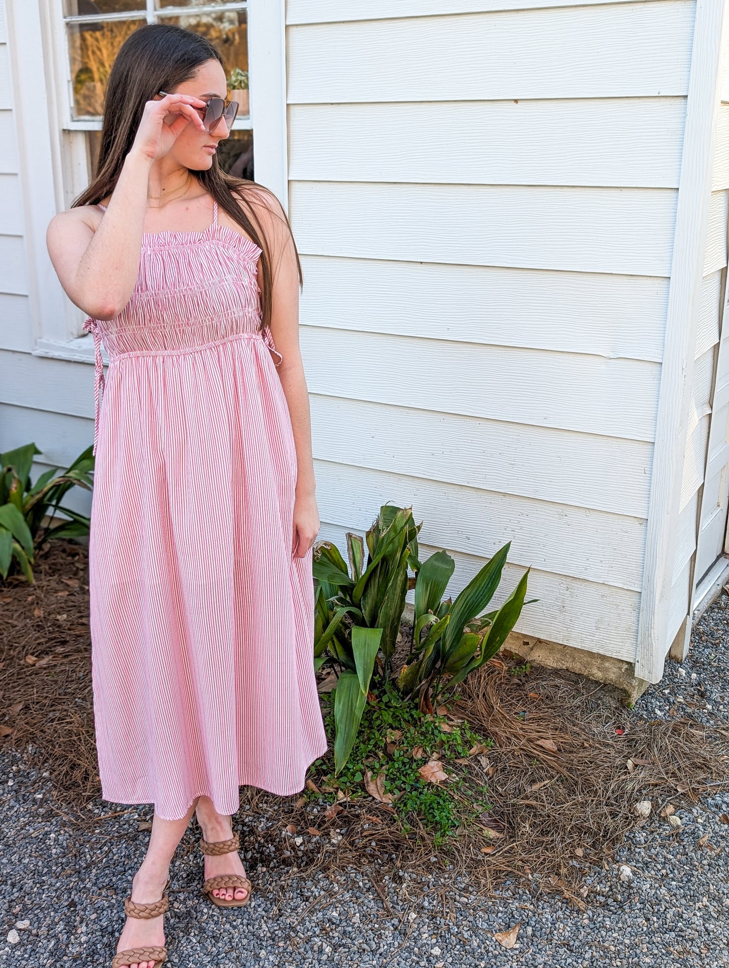 Spaghetti Strap Maxi Dress with Smocked Tie Top