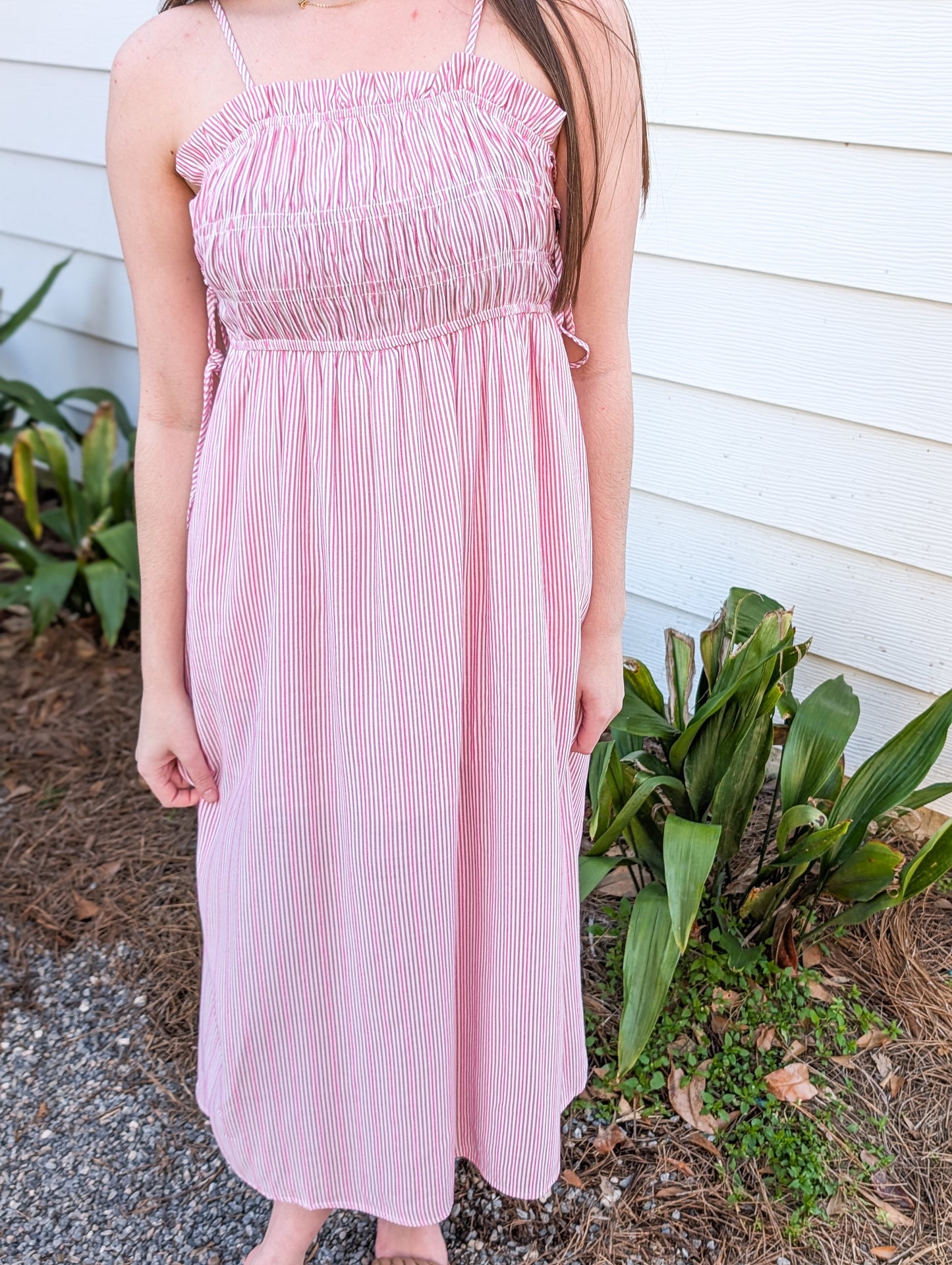 Spaghetti Strap Maxi Dress with Smocked Tie Top