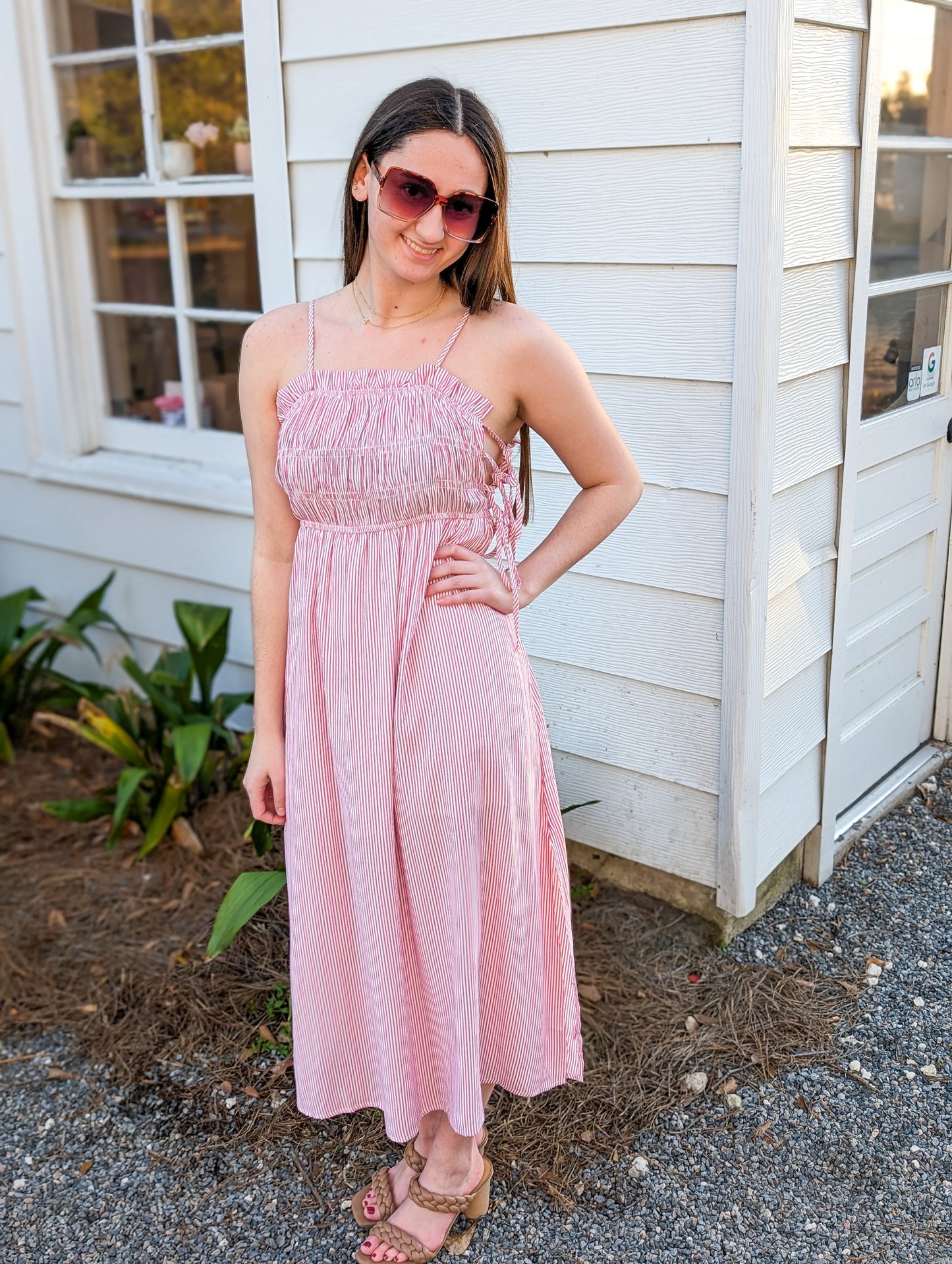 Spaghetti Strap Maxi Dress with Smocked Tie Top