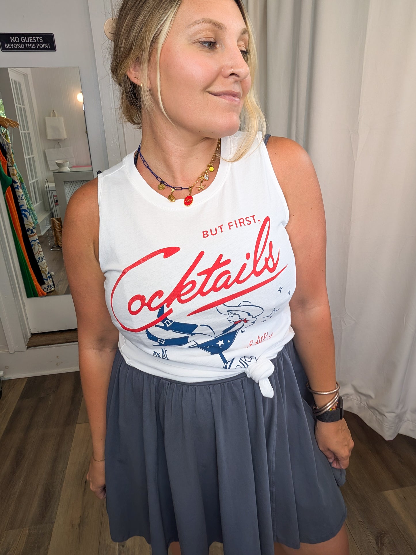 “But First Cocktails” Mineral Graphic Tank Top