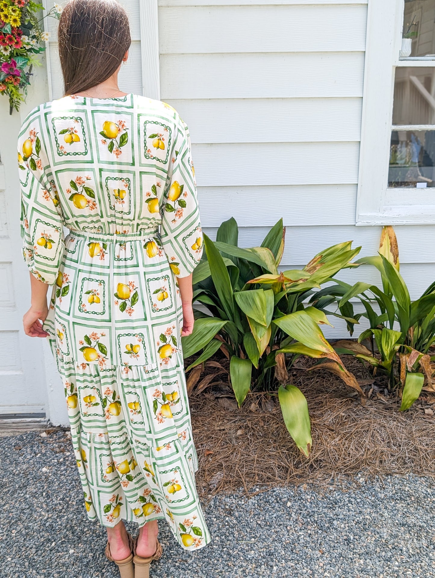 Lemon Delight Three Quarter Length Cutout Maxi Dress