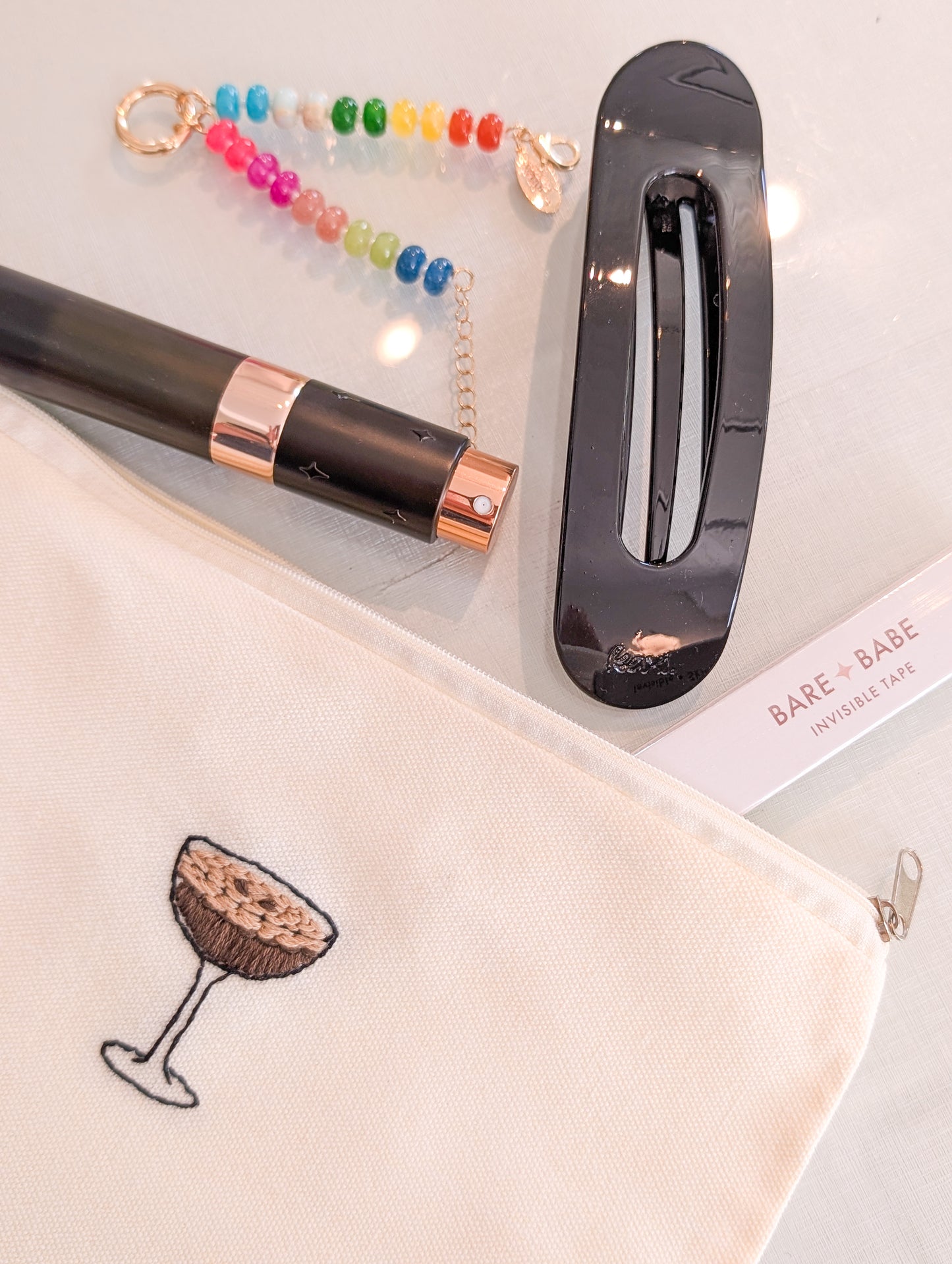 Strawberry Threads Hand Embroidered Canvas Make Up Bag