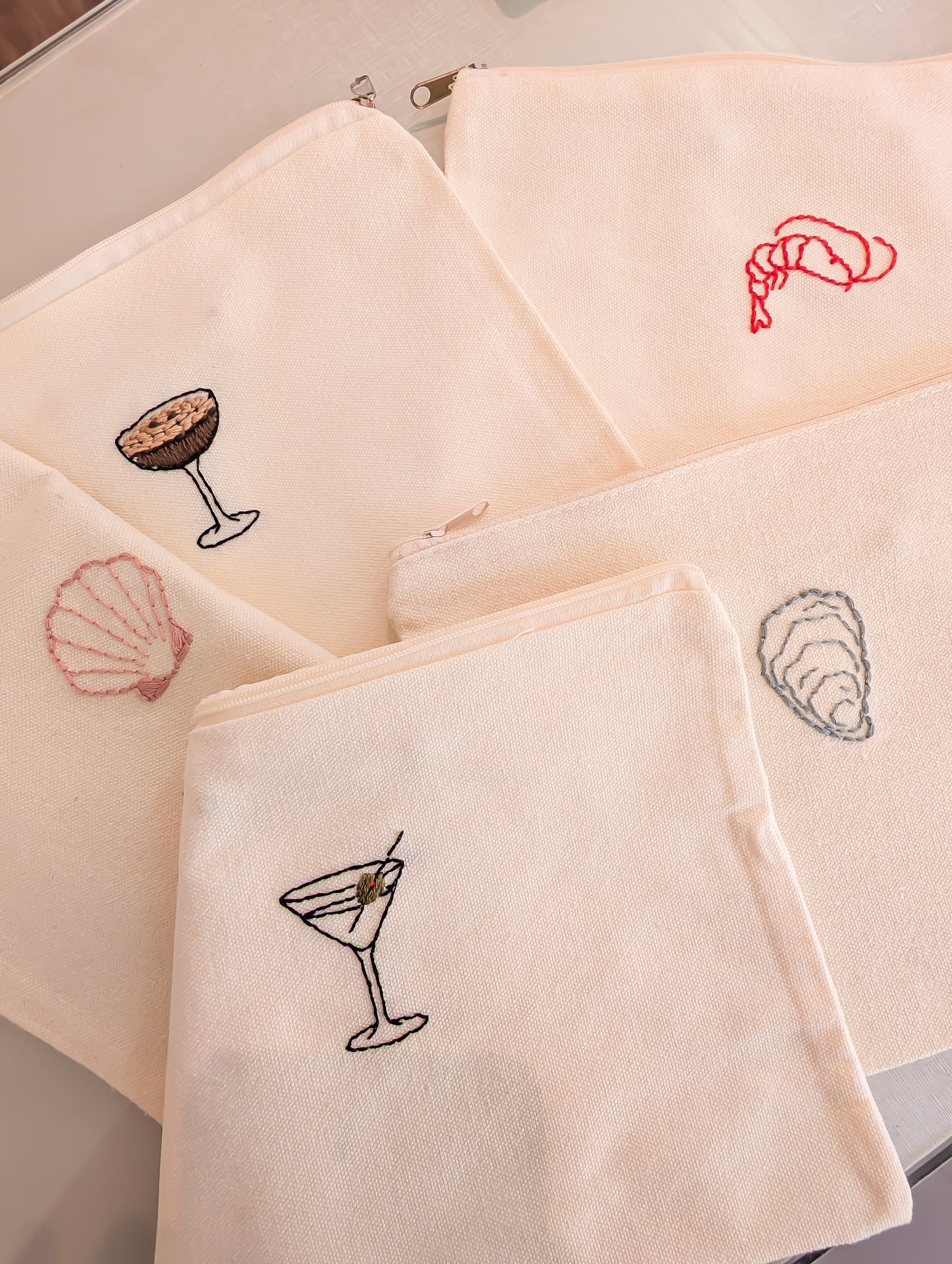 Strawberry Threads Hand Embroidered Canvas Make Up Bag