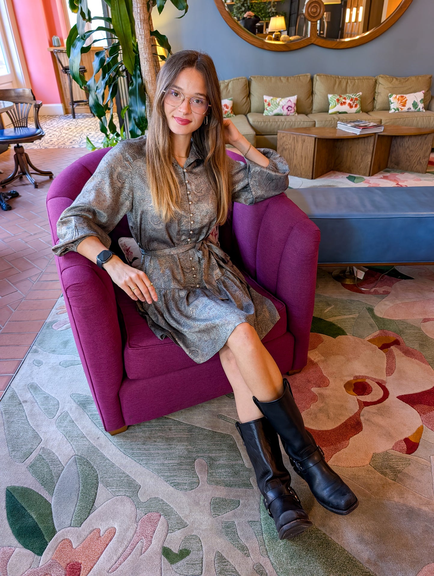 Golden Tapestry Button Down Dress