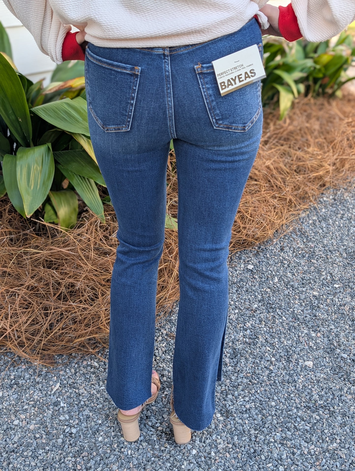 Lunna High Rise Bootcut Denim Jeans Featuring Button Seam
