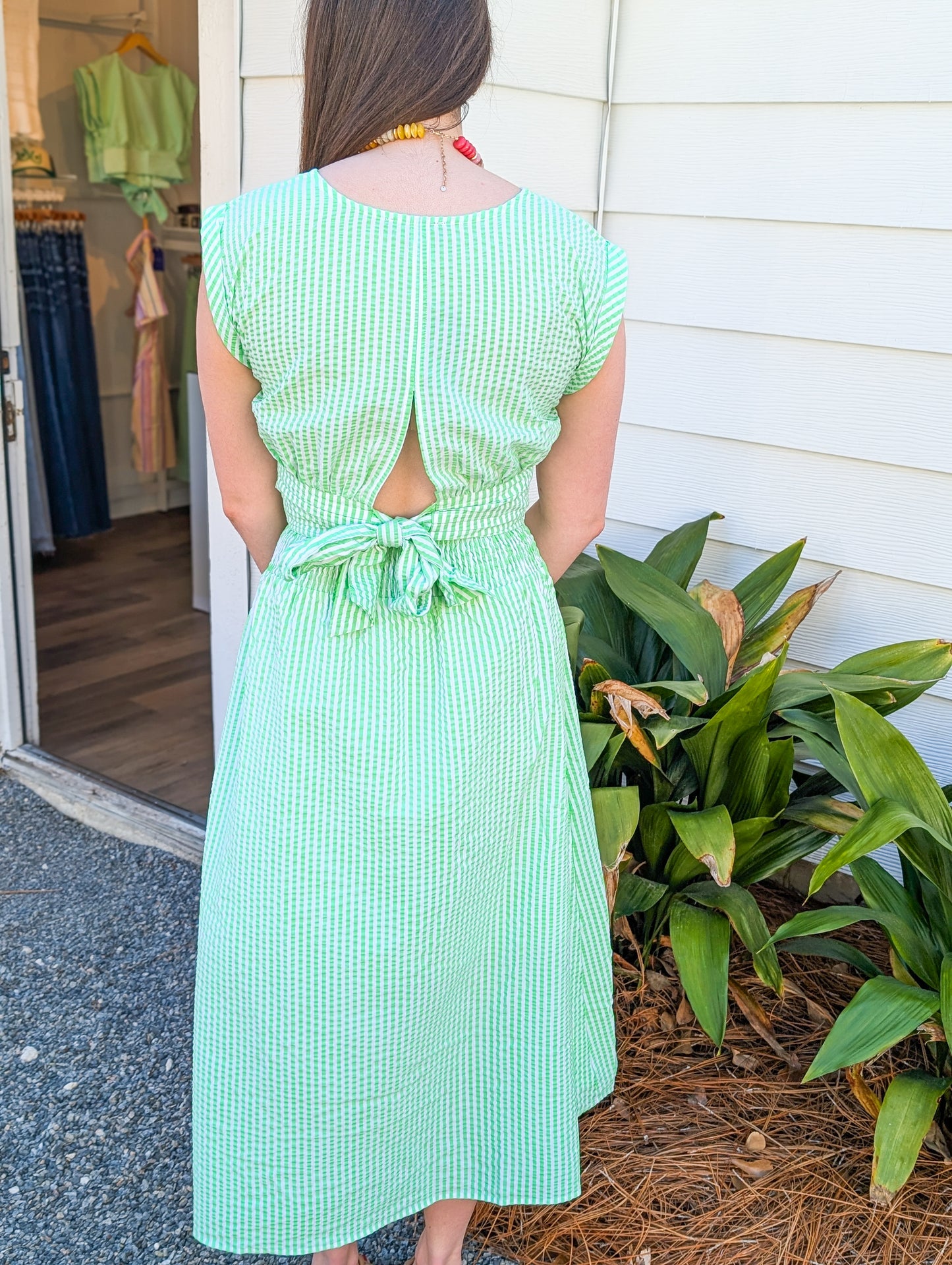 Flowy Mint Green Pin Striped Midi Skirt