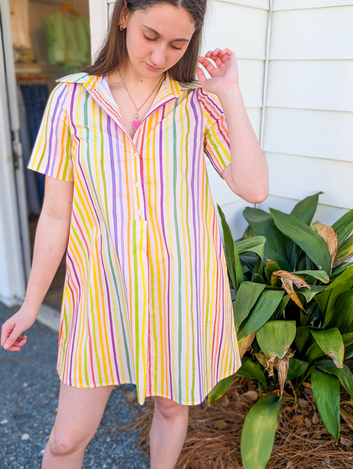Rainbow Striped Shirt Dress