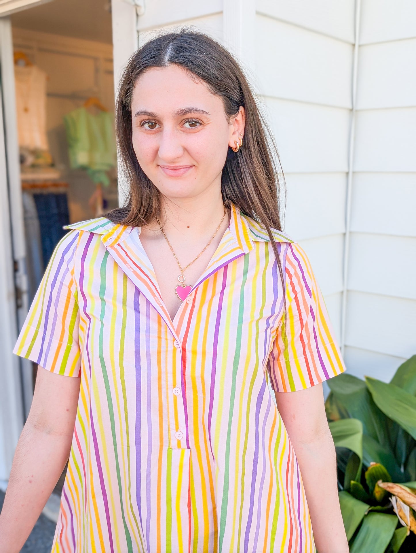 Rainbow Striped Shirt Dress