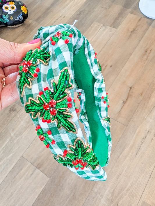 Gingham Mistletoe Headband