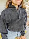 Charcoal french terry long sleeve cropped top